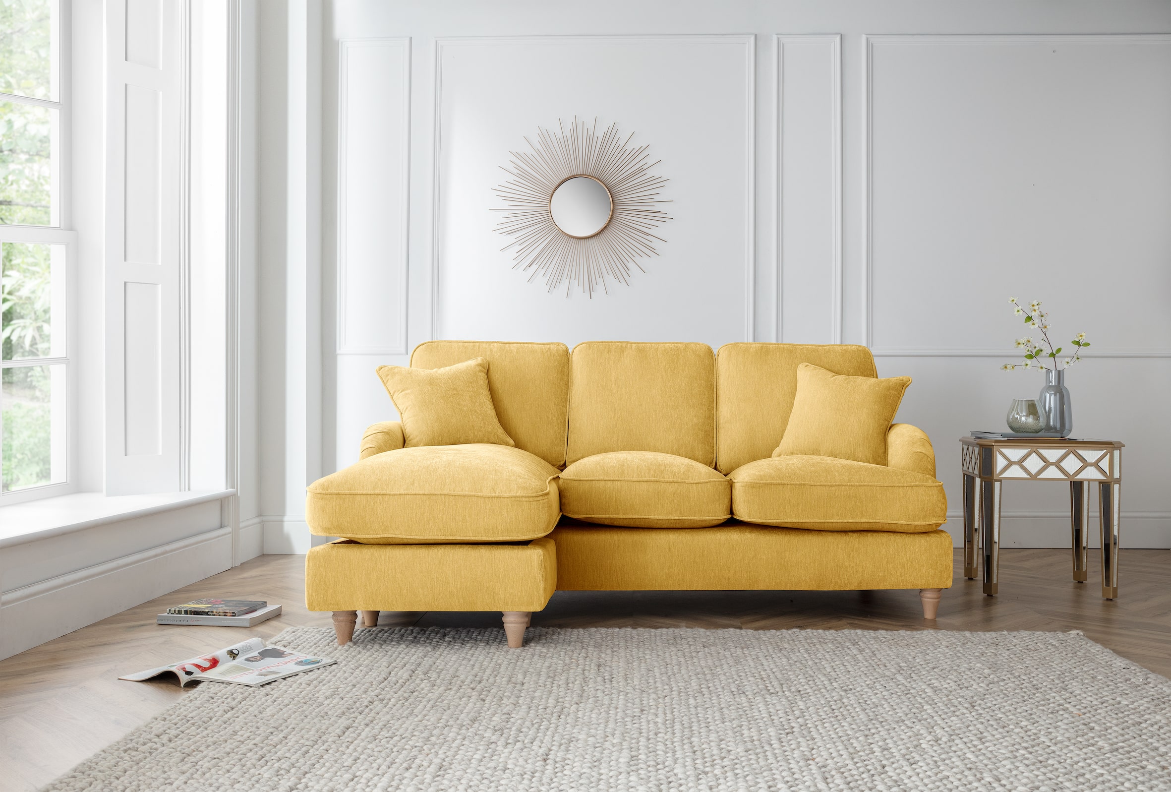Yellow chaise sofa deals